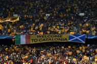 BARCELONA, SPAIN - SEPTEMBER 13:  Barcelona fans hold up Pro-Catalan Independence flags prior to the UEFA Champions League Group C match between FC Barcelona and Celtic FC at Camp Nou on September 13, 2016 in Barcelona, Spain.  (Photo by David Ramos/Getty Images)